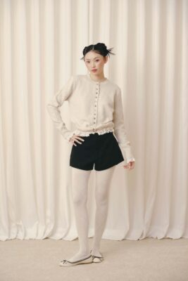 Áo len dệt kim viền trắng Knit Trim Long Sleeve Top