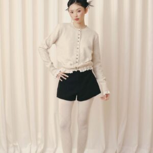 Áo len dệt kim viền trắng Knit Trim Long Sleeve Top